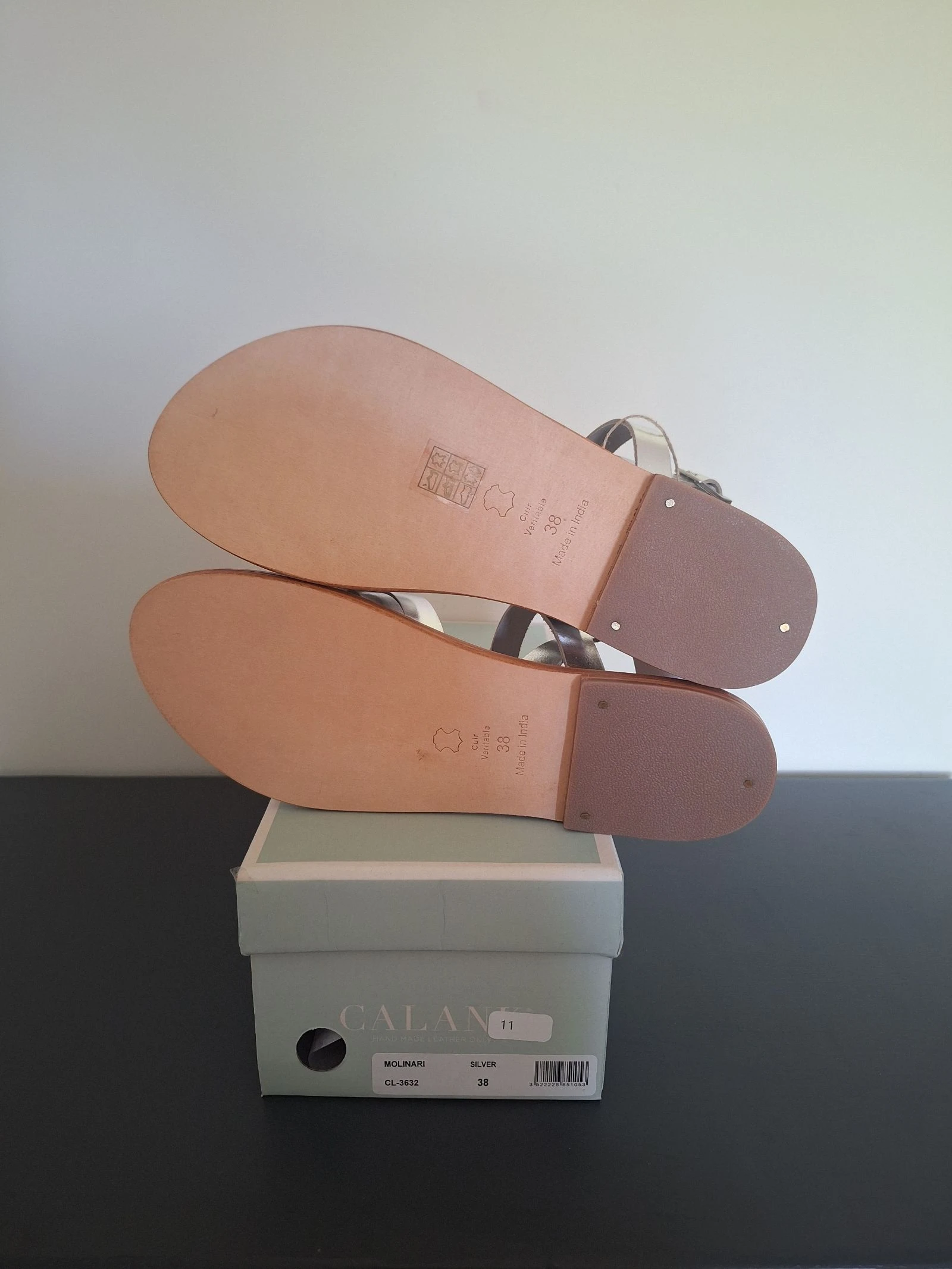 Calank zilverkleurige bruine leren sandalen maat 38 – photo 7